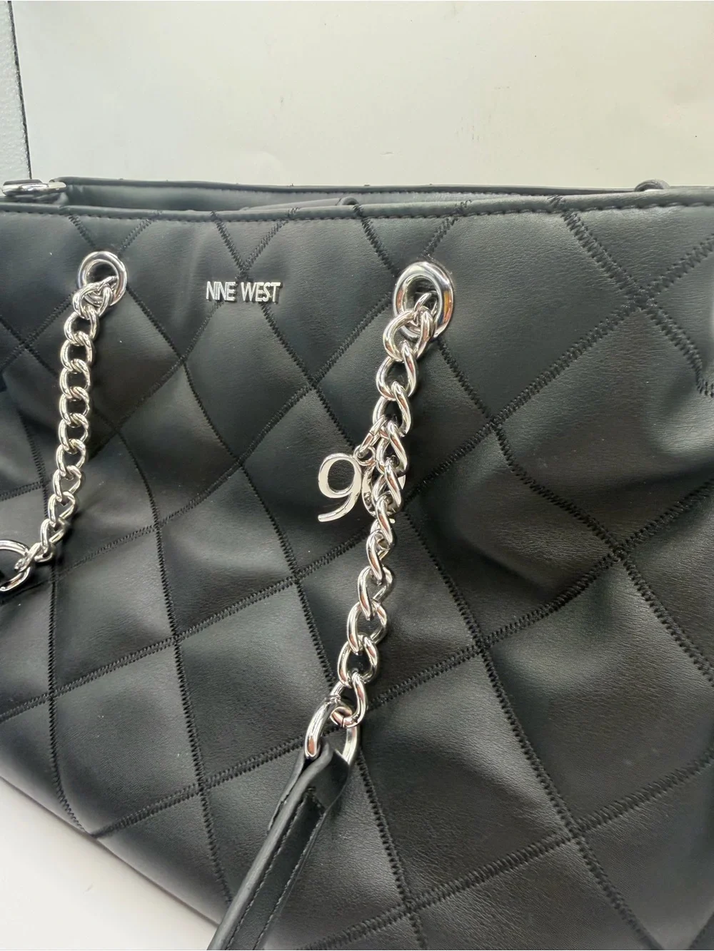 Nine West Black Quilted Chain Strap Tote Shoulder Bag